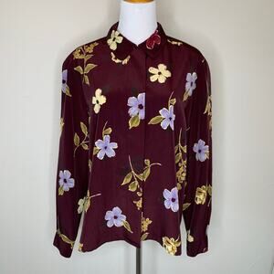 Jones Wear Burgundy Floral Blouse Sz Medium